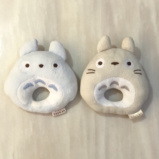 （二手） 宮崎駿 Totoro 龍貓 豆豆龍 嬰兒 手搖鈴 安撫玩偶 手抓玩具 淺藍色 淺灰色