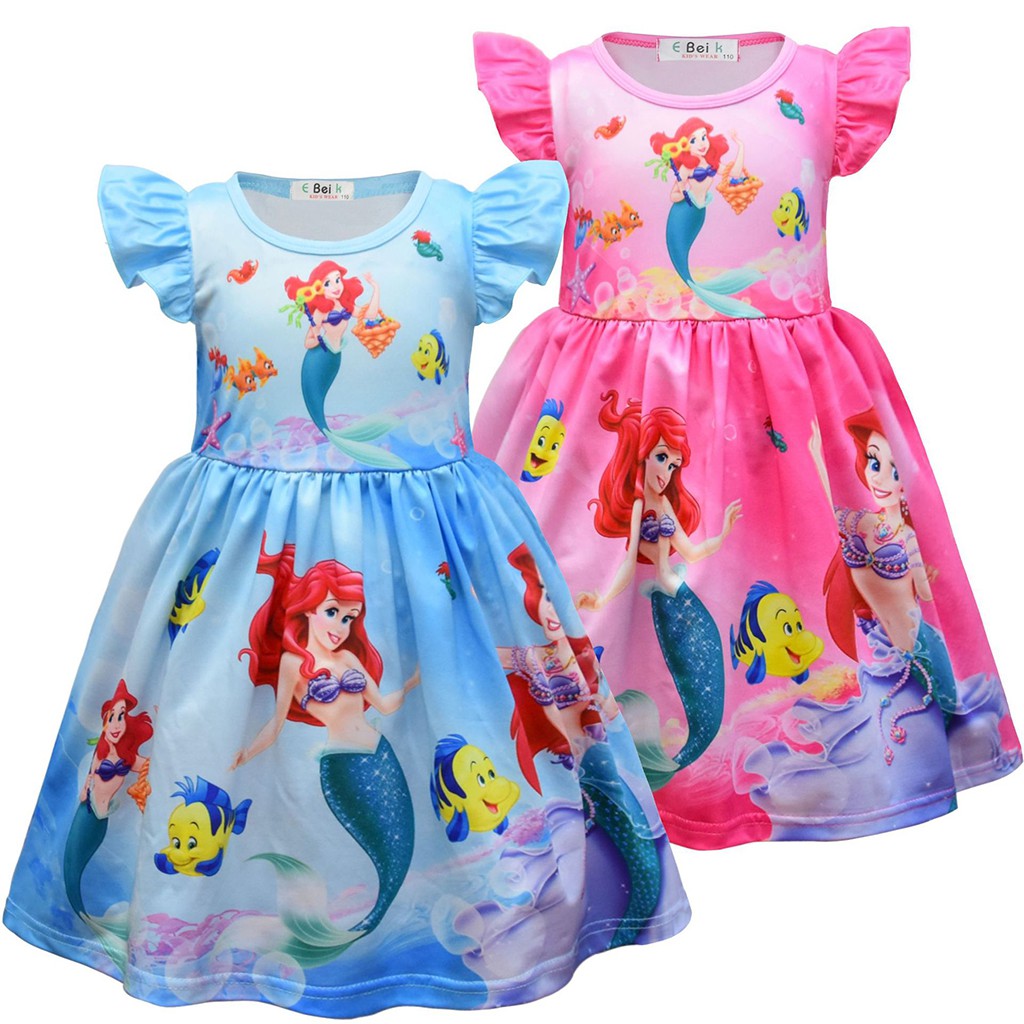 女嬰派對禮服小美人魚愛麗兒兒童服裝角色扮演服裝艾爾莎連衣裙
