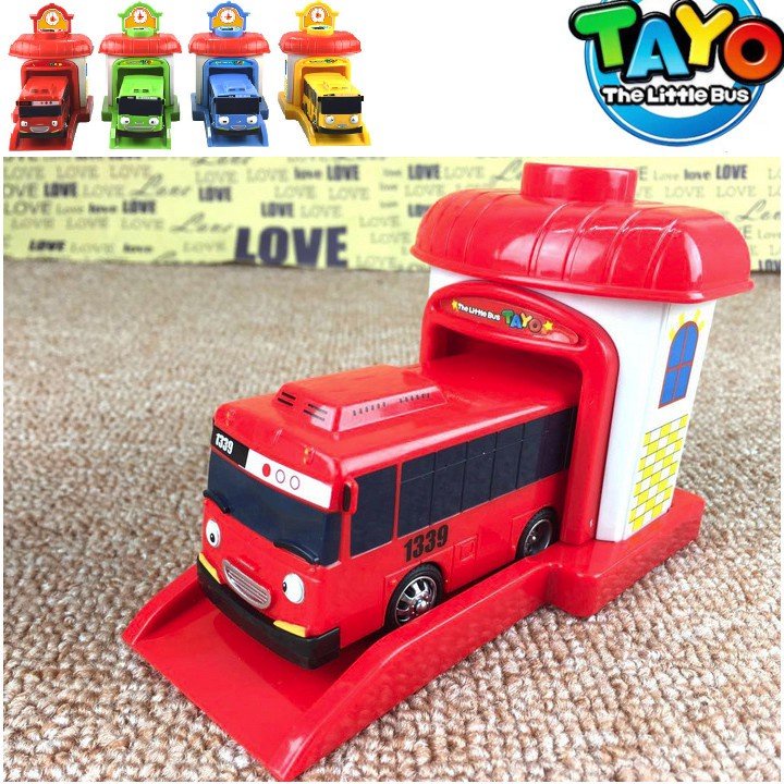 Tayo 巴士玩具帶車庫帶按鈕的小大洋巴士