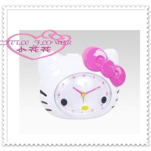 小花花日本精品♥ Hello Kitty 鬧鐘 時鐘 白色大臉陶色緞帶