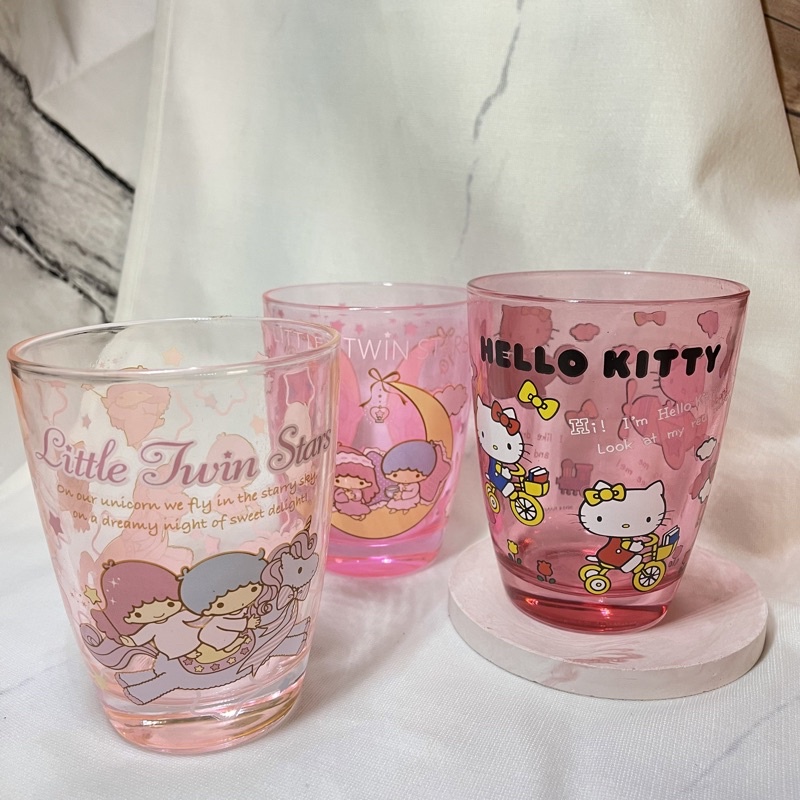 雙子星 hello kitty💗 Kiki lala杯子 玻璃杯 粉紅玻璃杯 hellokitty玻璃杯