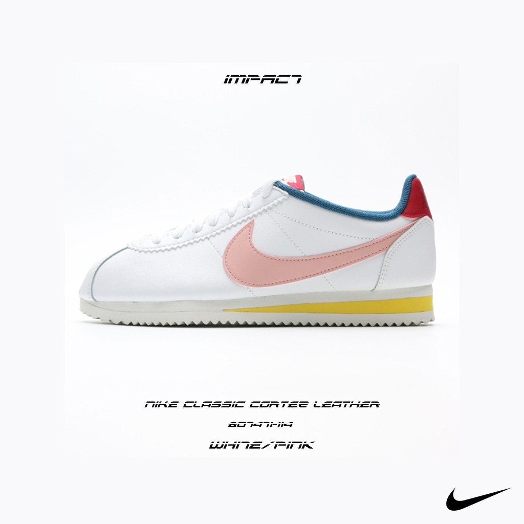 Nike Classic Cortez Leather 阿甘 白 粉 紅 藍 慢跑鞋 807471-114 IMPACT