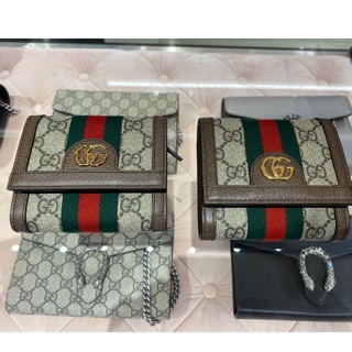 代購 Gucci 短夾 經典老花綠紅綠織帶 三折 翻蓋