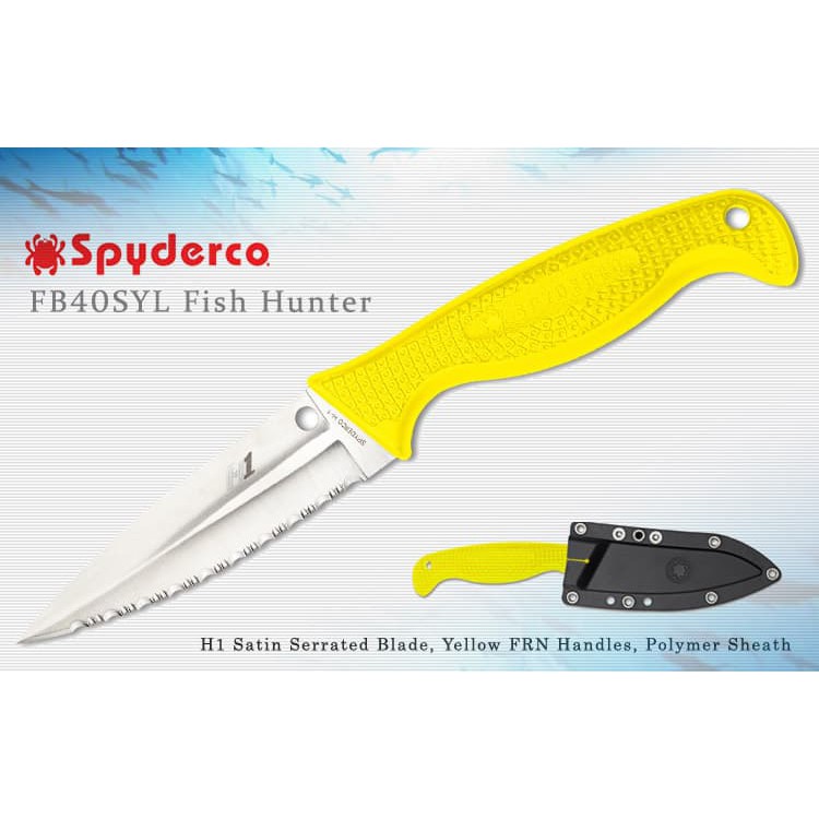Spyderco Fish Hunter亮黃色玻纖柄齒刃直刀 H1鋼 蝦皮購物