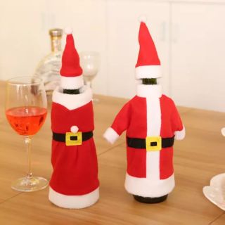 ♡♡Gina雜貨♡♡聖誕老人紅酒瓶套紅酒袋禮品袋香檳餐廳餐具裝飾