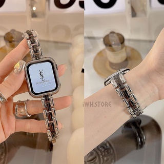 小香風山茶花金屬鏈錶帶 適用於 Apple Watch 10 9 8 7 6 5 SE 蘋果手錶錶帶 42mm 45mm