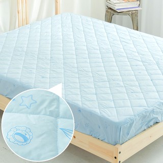 【奶油獅】星空飛行-台灣製造-美國抗菌防污鋪棉保潔墊床包-藍-三種尺寸可選