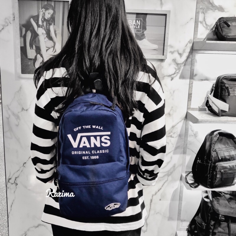 【Kazima】Vans Logo 基本款 背包 小背包 小包 A4 書包 小旅行包 深藍色 藍色 帆布背包 帆布包