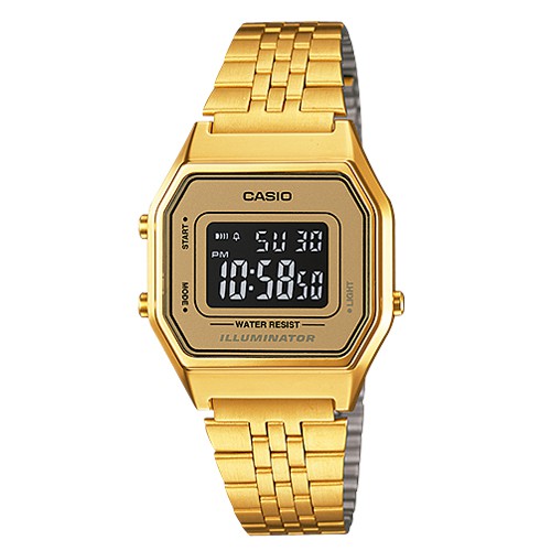 CASIO   LA680WGA-9B 女錶 數字電子 不鏽鋼錶帶 日曆 鬧鈴 復古金 LA680WGA 國隆手錶專賣店