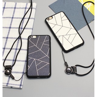 Iphone5/5s/se/6/6s/6Plus/6s Plus簡約黑白線條掛繩手機軟殼