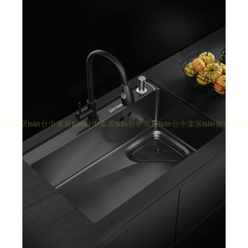 tslin原款黑色304不銹鋼納米大水槽單槽廚房洗菜盆水池洗碗