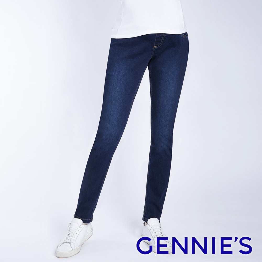 【Gennies 奇妮】彈力刷色窄管牛仔褲-深藍(T4H19)
