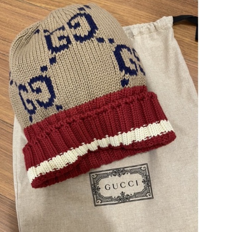 GUCCI  logo毛帽 毛線帽 針織 2021/1 購於台北101 發票 明細 購證 塵袋 紙袋都在
