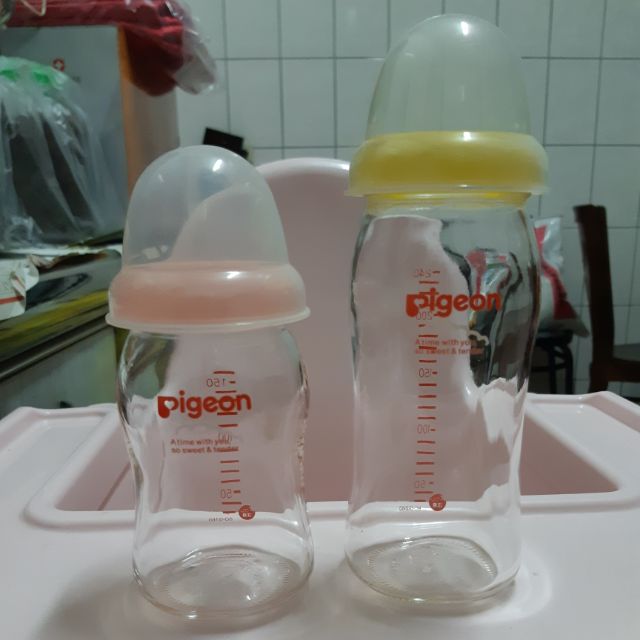 二手日本製PIGEON貝親玻璃寬口雲朵塗鴉玻璃奶瓶240ml 160ml 已絕版