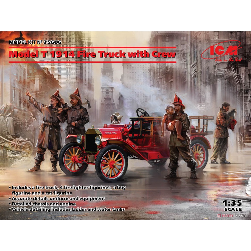 ≡MOCHO≡ 現貨 ICM 1/35 T型福特 1914 消防車 w/消防員 組裝模型