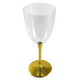 派對城 現貨 【塑膠紅酒杯1入-透明杯金腳】 歐美派對 香檳杯 派對用品 派對餐具 派對佈置 拍攝道具