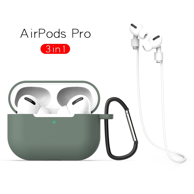 3件套AirPods Pro保護套airpods3帶扣防丟繩硅膠收納盒 蘋果3代耳機套airpods防摔耳機保護殼套盒
