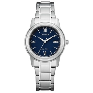 CITIZEN星辰PAIR 對錶光動能羅馬數字鋼帶錶-女藍面30mm(FE1220-89L)