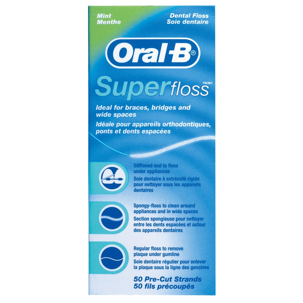 Oral-B 歐樂B三合一牙線 Super floss (50入/盒) 超級牙線  牙橋 矯正 牙套