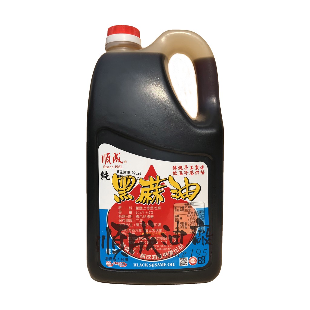 【順成油廠】冷壓純黑麻油 3公斤