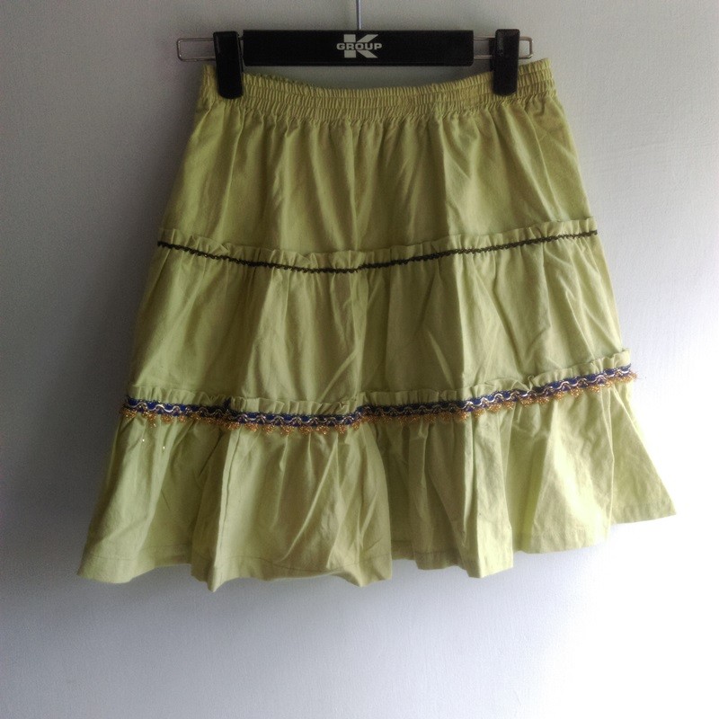 古著 日本製 蜜瓜綠腰鬆緊蛋糕裙 膝上裙 短裙