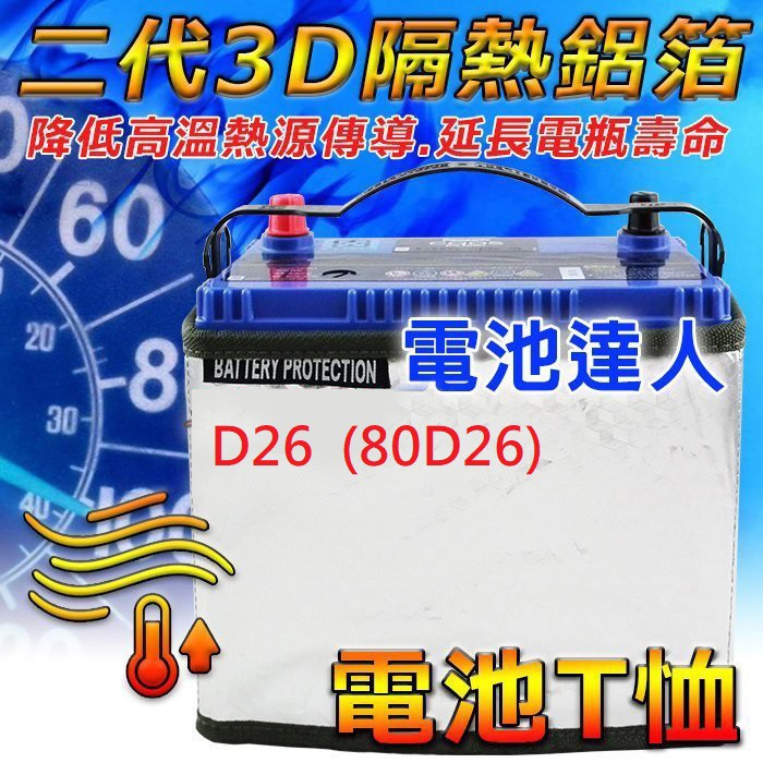 〈YES電池〉第二代 D26規格 汽車電池 隔熱套 100D26R 3D-隔熱鋁箔 隔絕熱源 避免熱衰竭 延長電瓶壽命