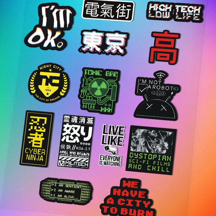 闆娘推薦 賽博朋克77游戲電氣街我很好忍者文字改裝機箱摩熱湯車反光貼紙 蝦皮購物