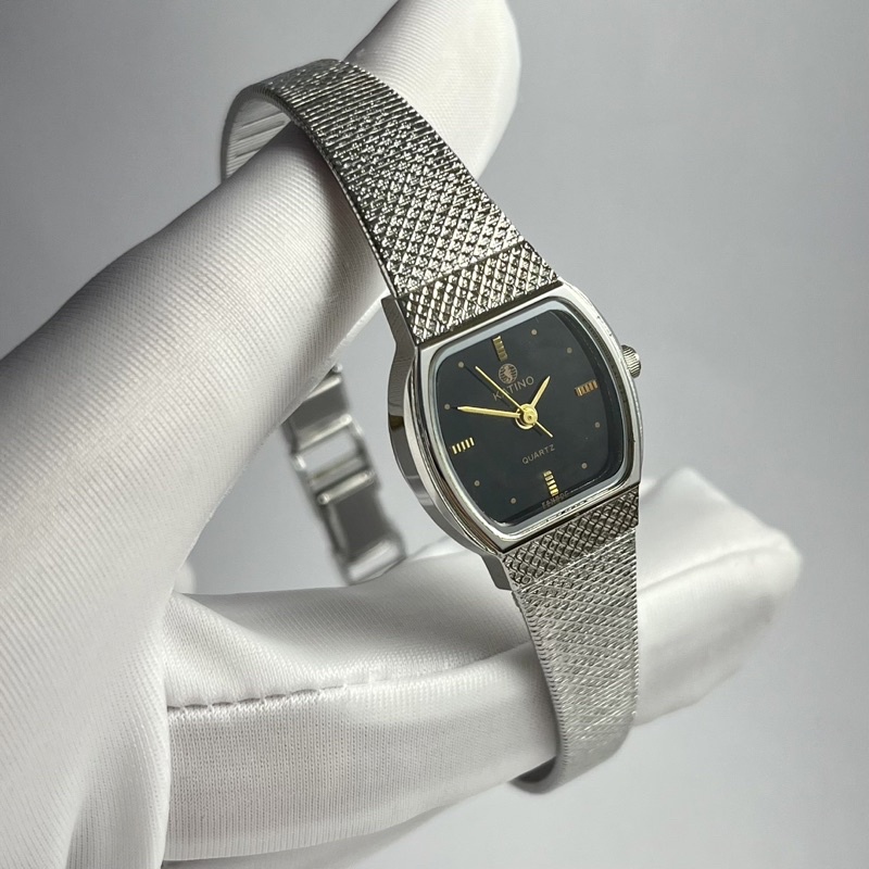 全新 絕美 KATINO 卡帝諾 早期老錶 古董錶 女錶 手錶 石英錶 銀色 黑色 復古 Vintage 古著