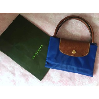 LONGCHAMP 巴黎鐵塔120週年紀念款 拉鍊摺疊購物包(中號 短柄-藍色)