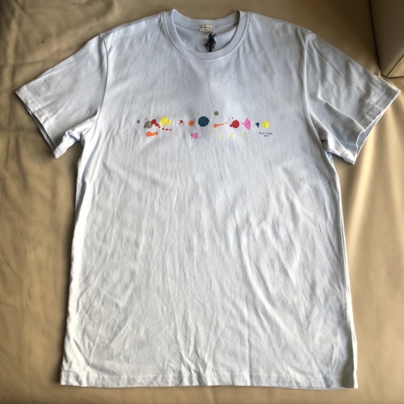 保證全新正品 Paul Smith 淺藍色 彩色圖案 短袖T恤 短T size M