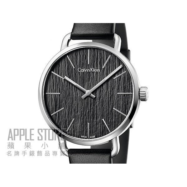 【蘋果小舖】 Calvin Klein EVEN 木紋簡約時尚皮帶錶-黑面/銀白 42mmK7B211C1
