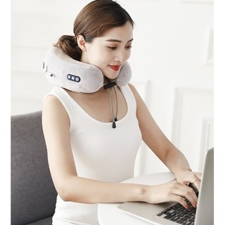 【雜貨鋪】USB充電式 隨行按摩枕 按摩U型枕 按摩助眠頸枕 護頸按摩枕 午睡枕 頸枕 護頸枕 旅行枕 記憶絨毛枕