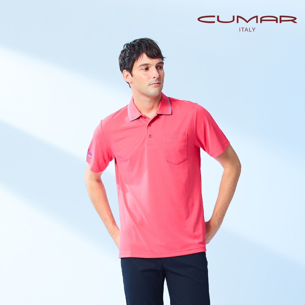 【CUMAR】男裝短袖吸濕排汗素色POLO衫 198246-61玫紅
