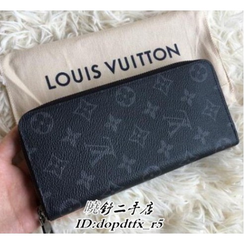 曉舒二手店lv 零錢包m 全新黑灰字紋ㄇ字拉鍊錢包男包卡夾送禮送男友全開長夾皮夾正品實拍