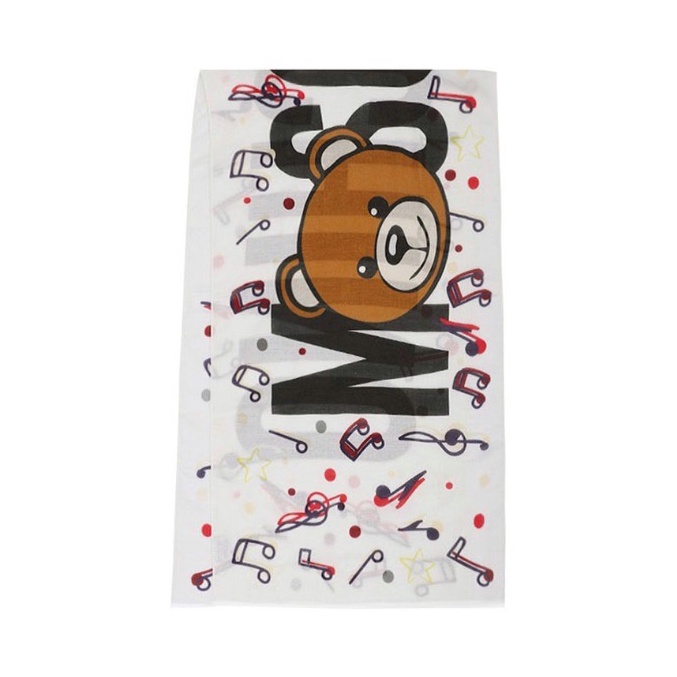 【Moschino】泰迪熊童趣音符白色絲巾（3313-M2183-004）