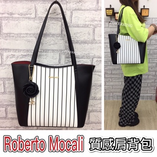 POKER📣(免運-專櫃品牌) Roberto Mocali義大利諾貝兔 托特包 黑白條紋系列 肩背包 大容量 女生包包