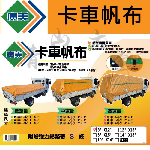 青山六金 附發票廣美卡車帆布8尺 12尺 240 340cm 三噸半 發財車專用規格 貨車帆布 遮布 蝦皮購物