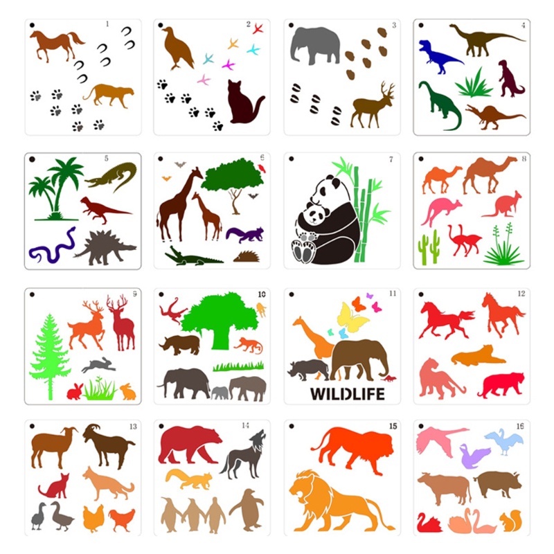 愛* 16 件植物動物繪畫模板為孩子們設置野生動物繪畫模板