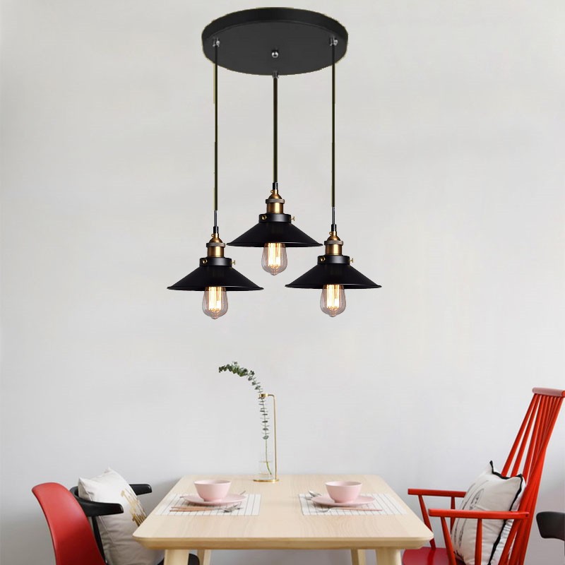 【二天到貨】小黑裙三吊燈復古3吊燈創意簡約個性餐廳咖啡廳吧台燈罩鋁罩溏瓷鐵藝鍋蓋燈罩美式吊燈簡約吊燈小黑傘吊三燈吊燈店面