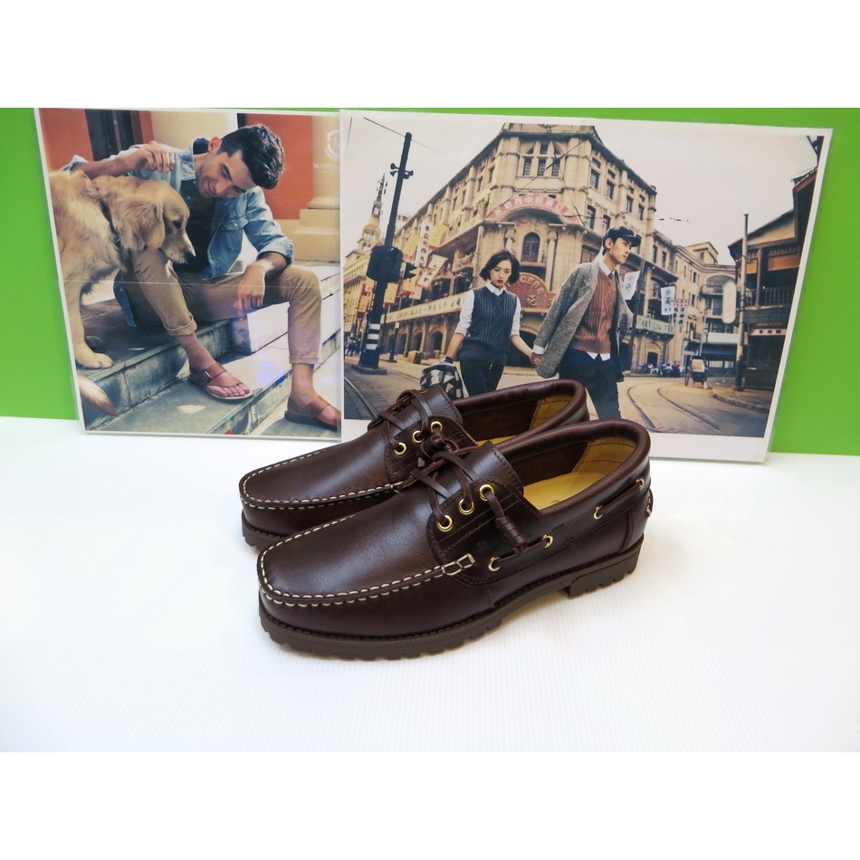 Pierre Cardin皮爾卡登專櫃 第二代真皮雷根鞋/帆船鞋(氣墊版)25-27.5號(紅咖色)台灣製
