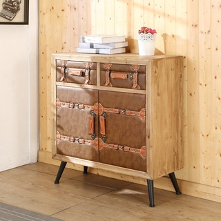 BuyJM 復古木製皮箱二抽二門斗櫃/收納櫃/邊櫃/免組裝DR010
