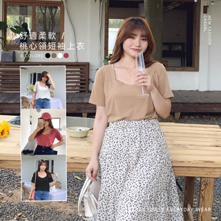 CCGIRL中大尺碼 純色系列愛心磚型方領短袖上衣-共4色- 適M～5L《31413》中大尺碼女裝 大尺碼上衣