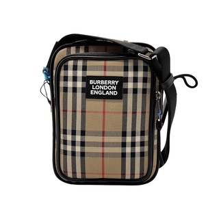 BURBERRY Vintage 格紋帆布拉鍊斜揹包(8023381-米色)