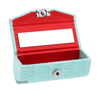 [Kesoto] 皮革口紅盒收納盒帶鏡子錢包淺藍色