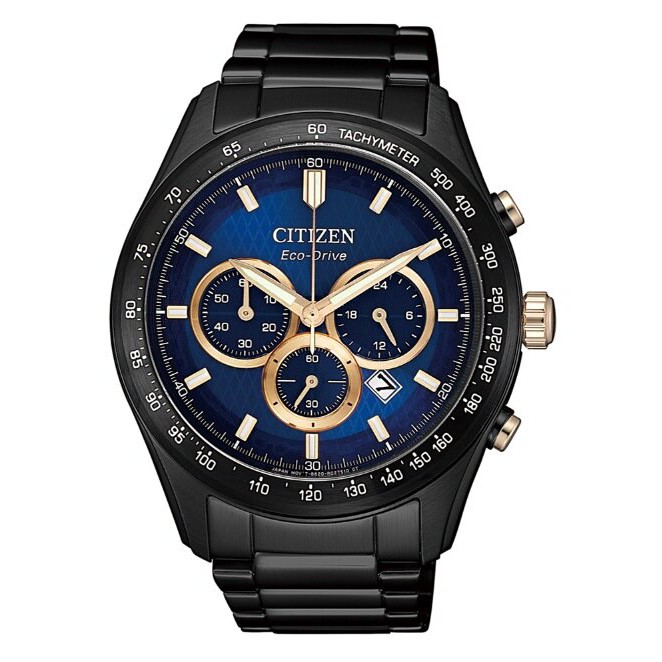 CITIZEN 星辰錶 CA4458-88L CHRONOGRAPH系列 時尚質感光動能三眼計時腕錶 /藍色面43mm