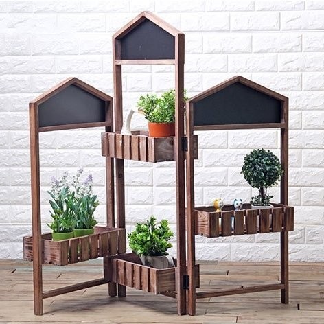 鄉村風仿舊手工木製可愛小屋頂造型黑板收納架花藝4格架歐美復古歐式田園刷舊落地置物架園藝花架4格層架可折疊展示架萬用架