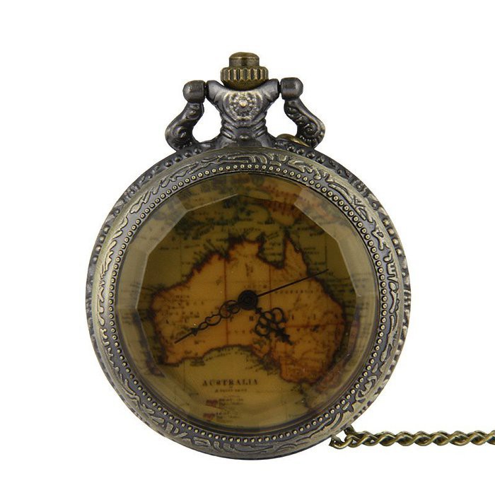 有間小鋪:復古茶色翻蓋地圖懷錶/大號歐美地圖毛衣鏈表/石英掛錶 澳洲懷錶 創意禮品 贈錶盒