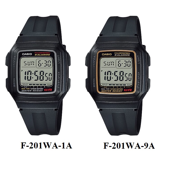 CASIO 流線運動潮流電子錶 10年電力 LED 燈 F-201WA F-201WA-1A F-201WA-9A