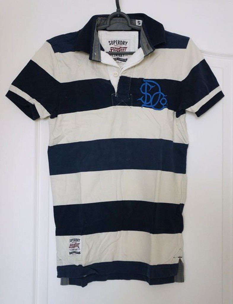 英國 極度乾燥 男版Superdry Hoopstripe 條紋Polo衫.藍白色  SIZE : S