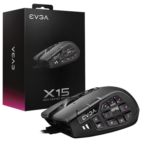 Evga X15 電競滑鼠/有線/16000Dpi/12個物理按鈕多用途MMO面板/7000萬次點擊/黑色